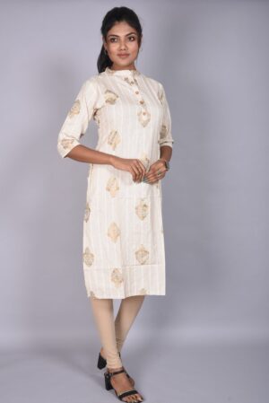 White Golden Foil Print Kurti