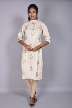 White Golden Foil Print Kurti