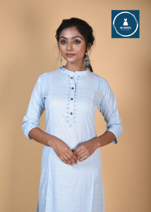 Pure Cotton Skyblue Silver Ribon Striped kurti