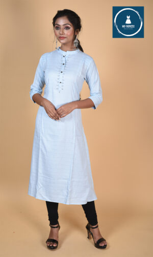 Pure Cotton Skyblue Silver Ribon Striped kurti