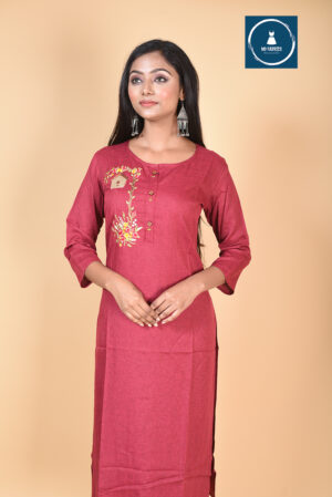 MDFabrics Crimson Red Embroidery Kurti