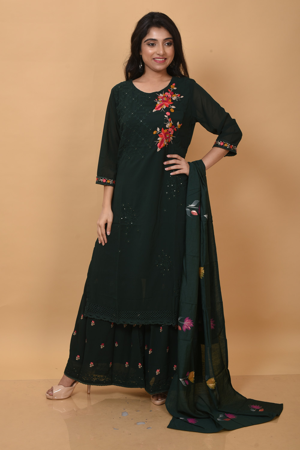 Green Hand Embriodery Salwar Suit