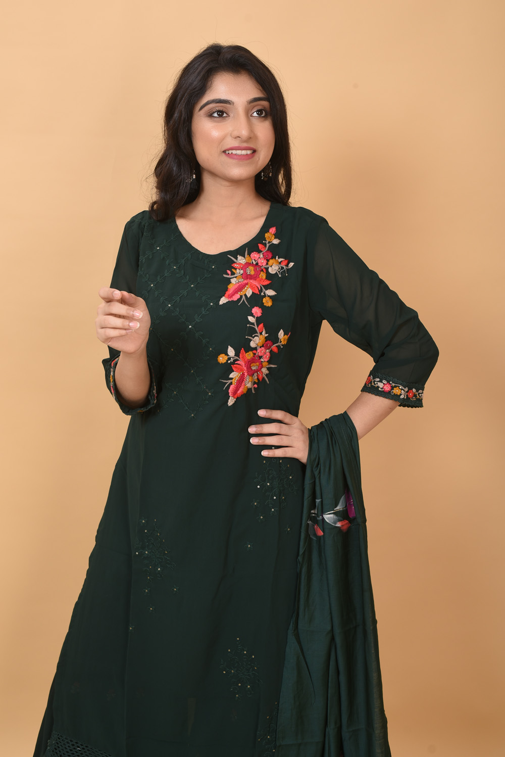 Green Hand Embriodery Salwar Suit