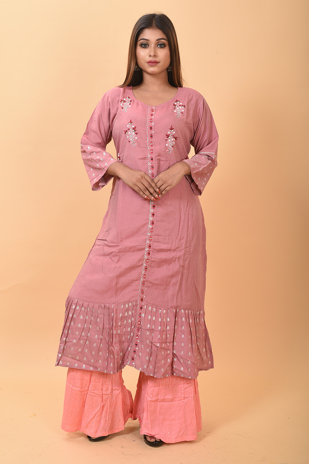 Salmon pink kurti set