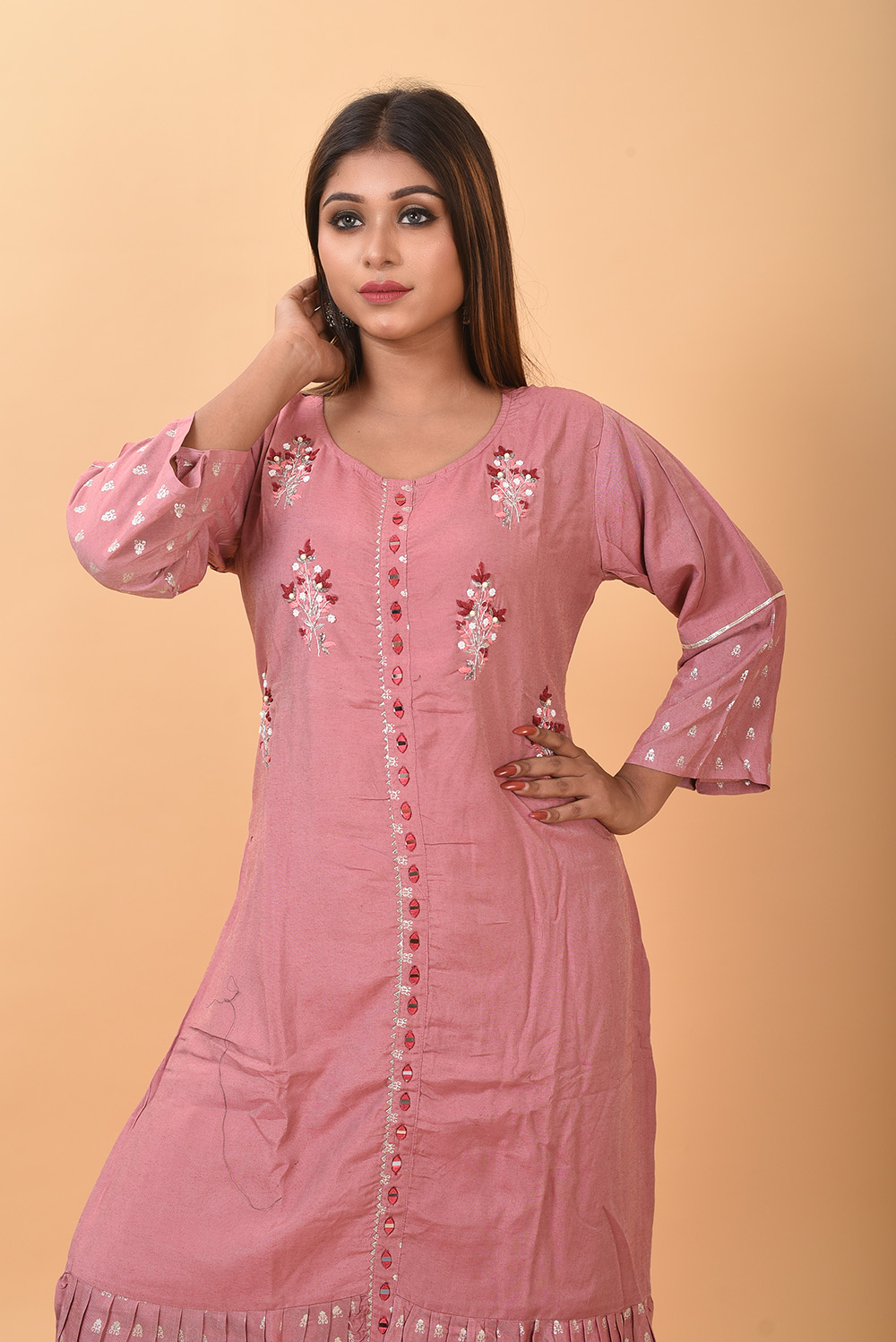 Salmon pink kurti set