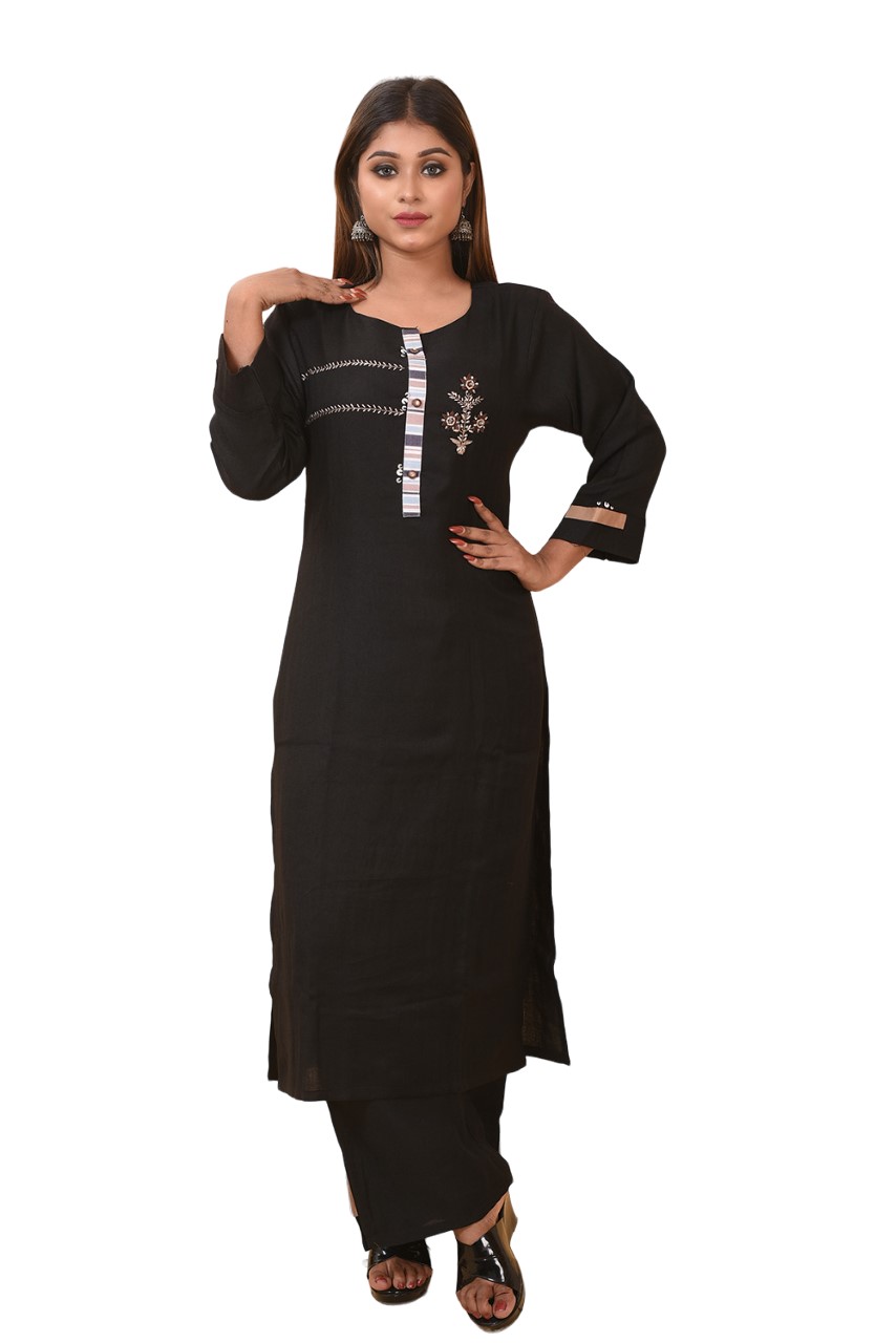 Muslin Cord-sule Kurti Set (BLACK)