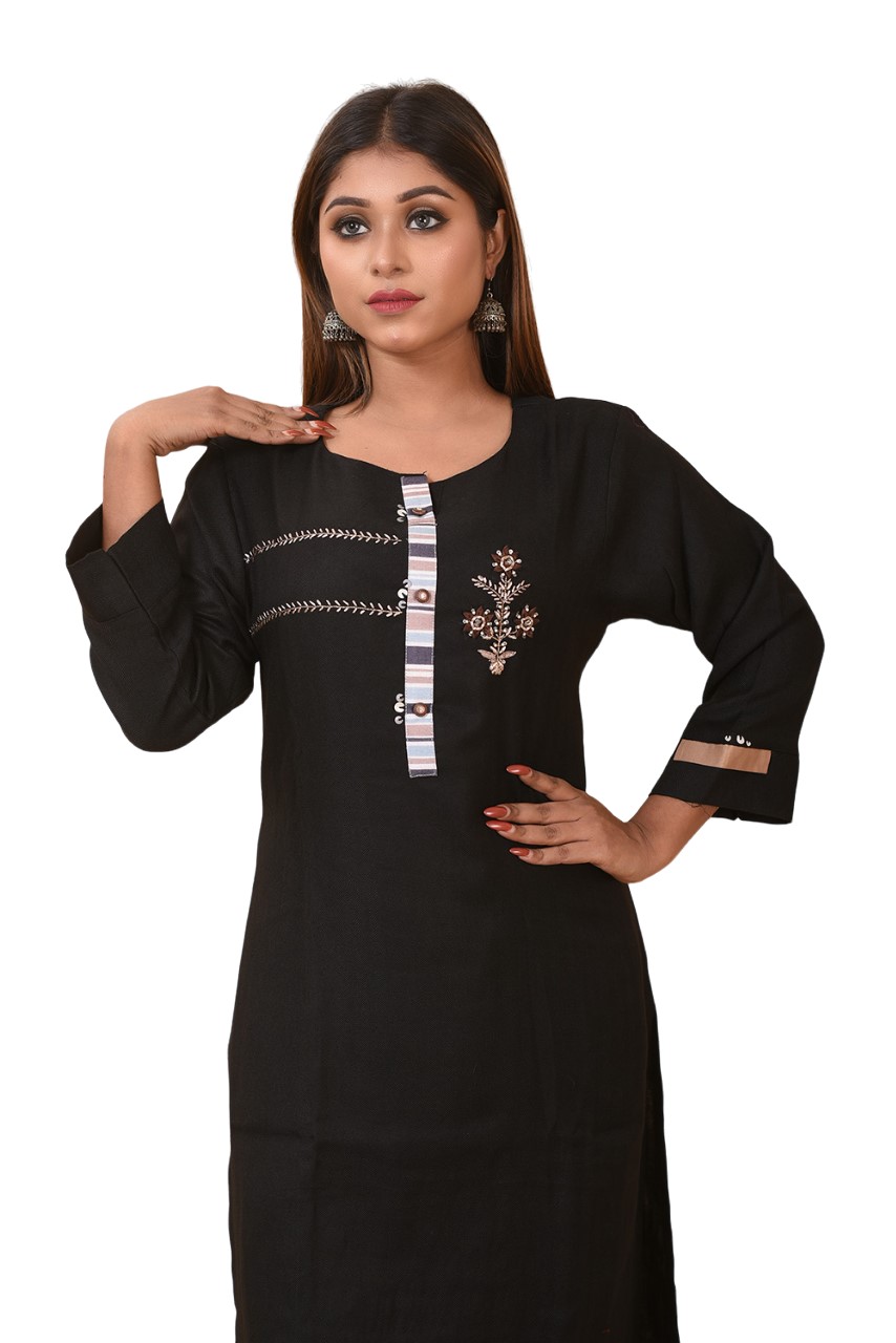 Muslin Cord-sule Kurti Set (BLACK)