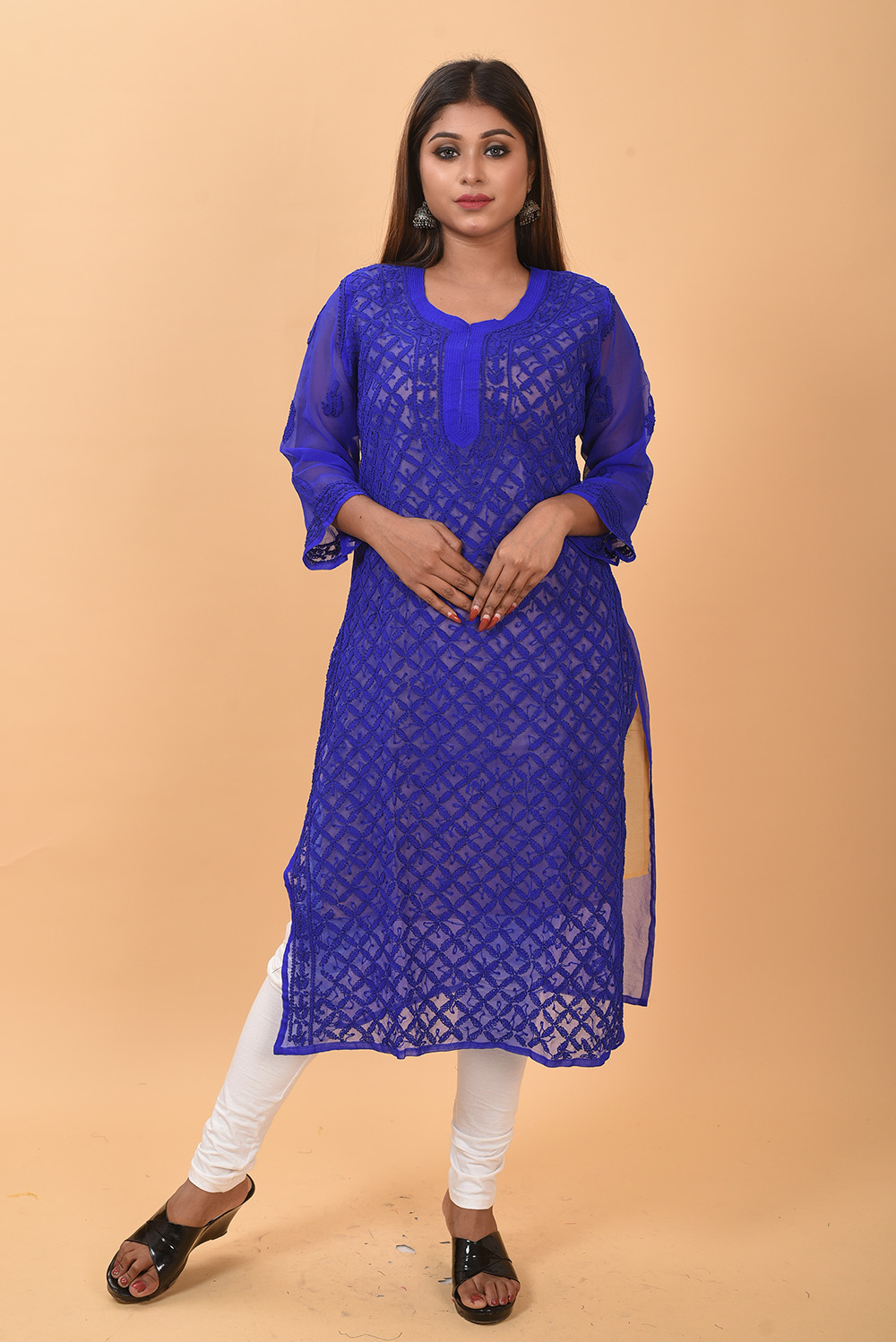 Pure Authentic Lukhnow Chikon Kurti Navy Blue