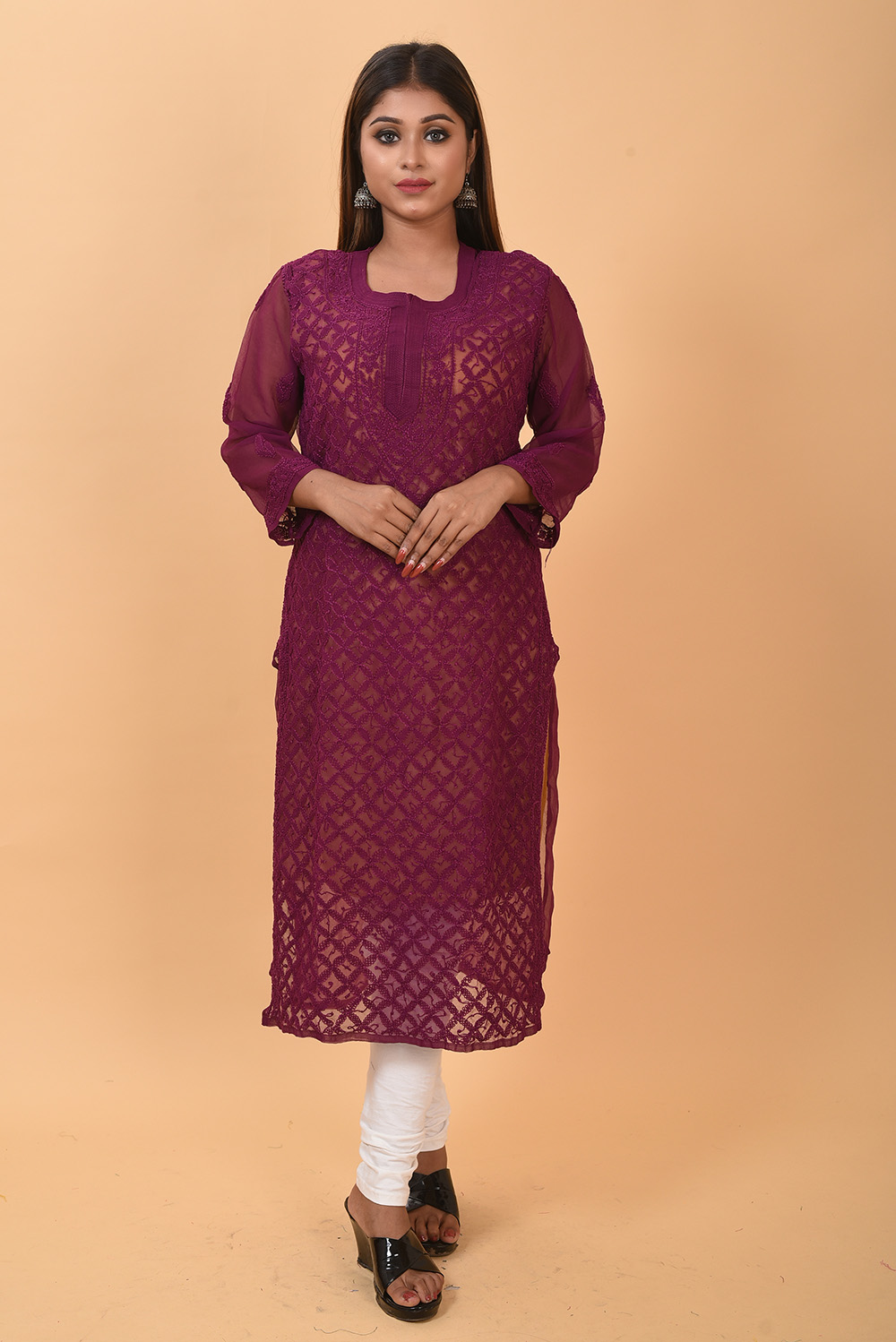 Pure Authentic Lukhnow Chikankari Kurti Wine