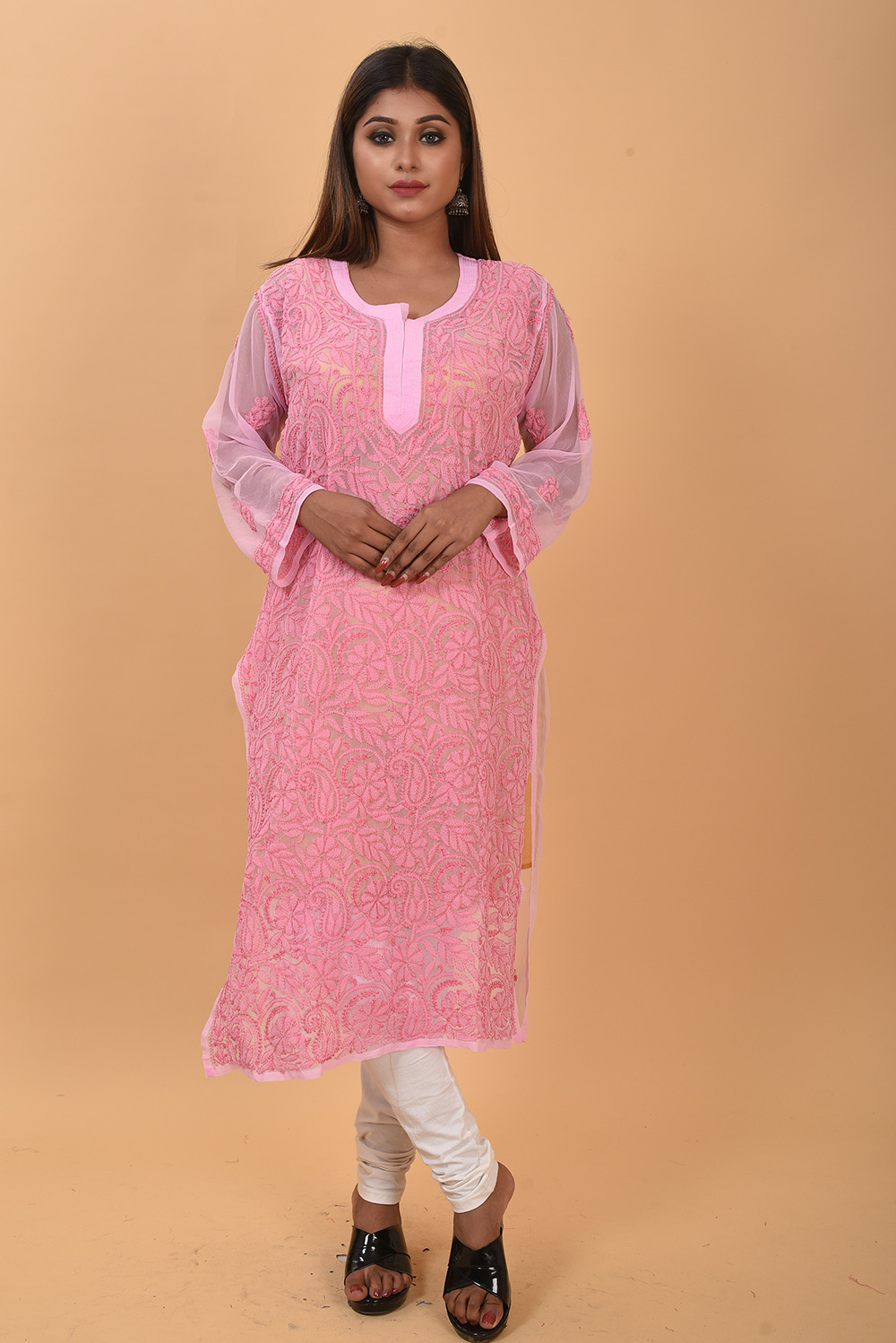 Pure Authentic lukhnow Chikan Kurti Pink