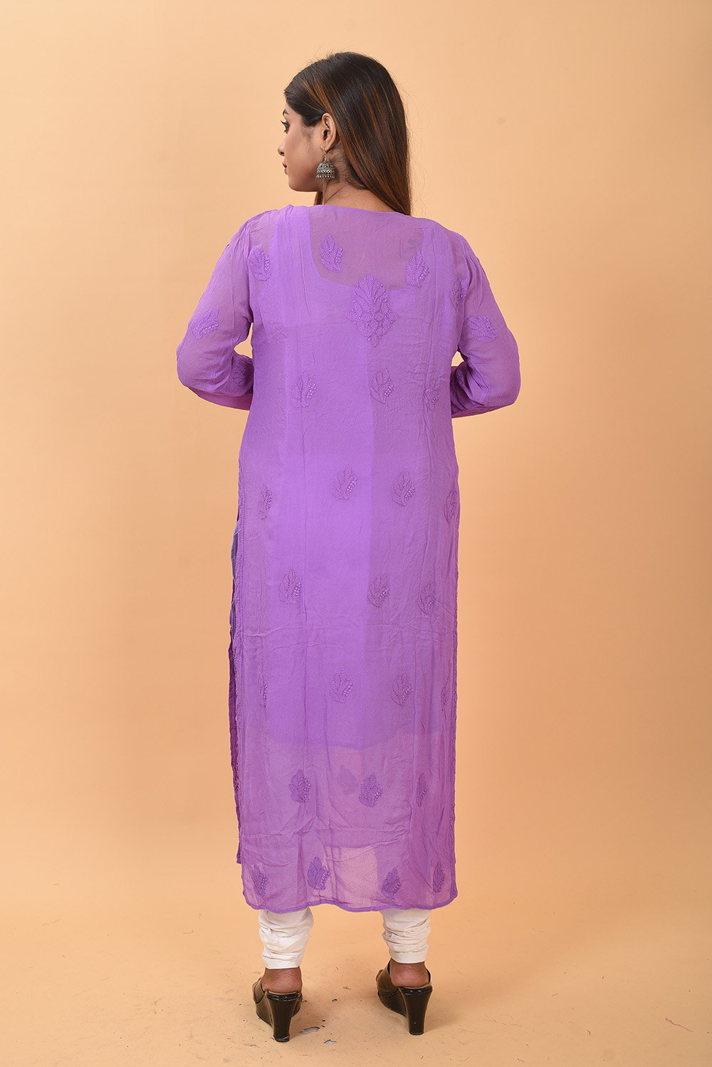 Pure Chiffon Lukhnow Chikan Kurti Mauve