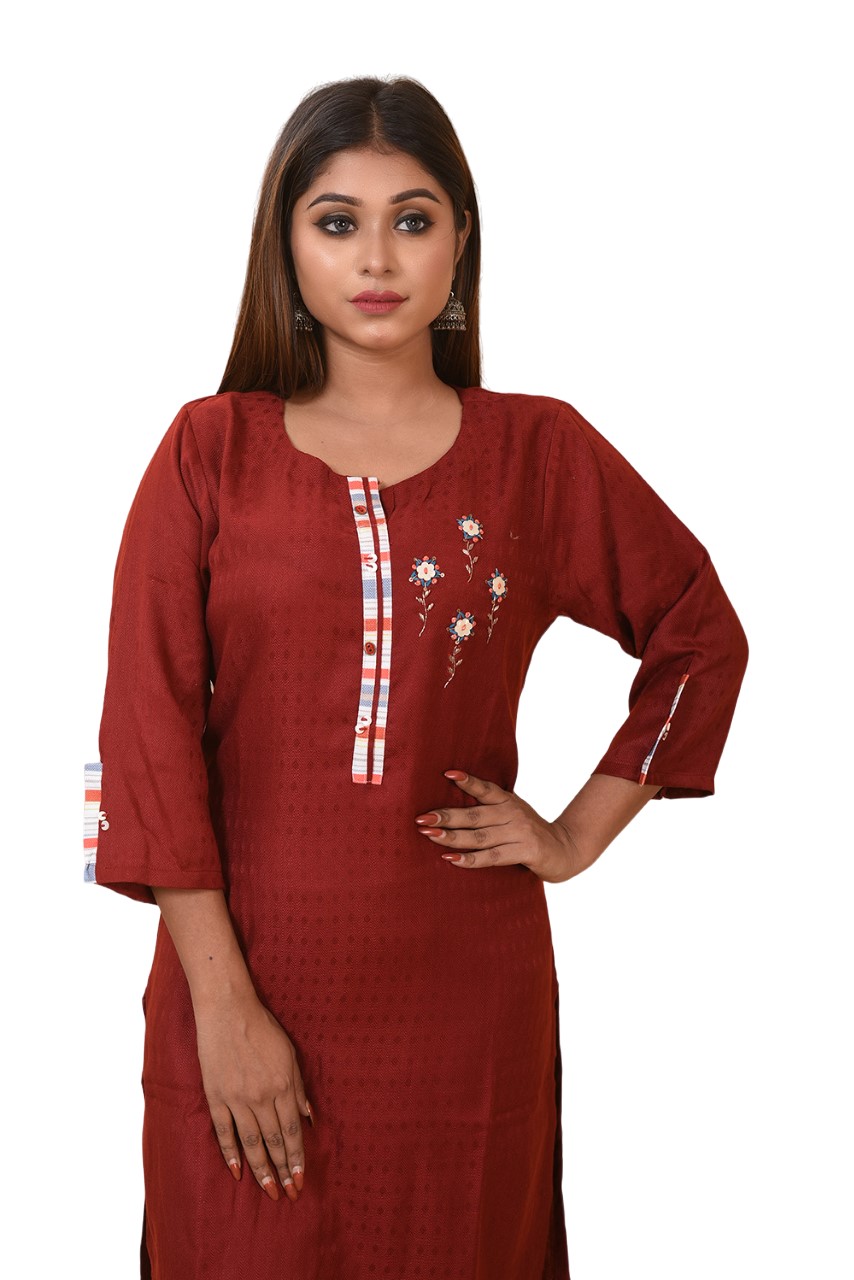 Muslin Cord-sule Kurti Set (MAROON)