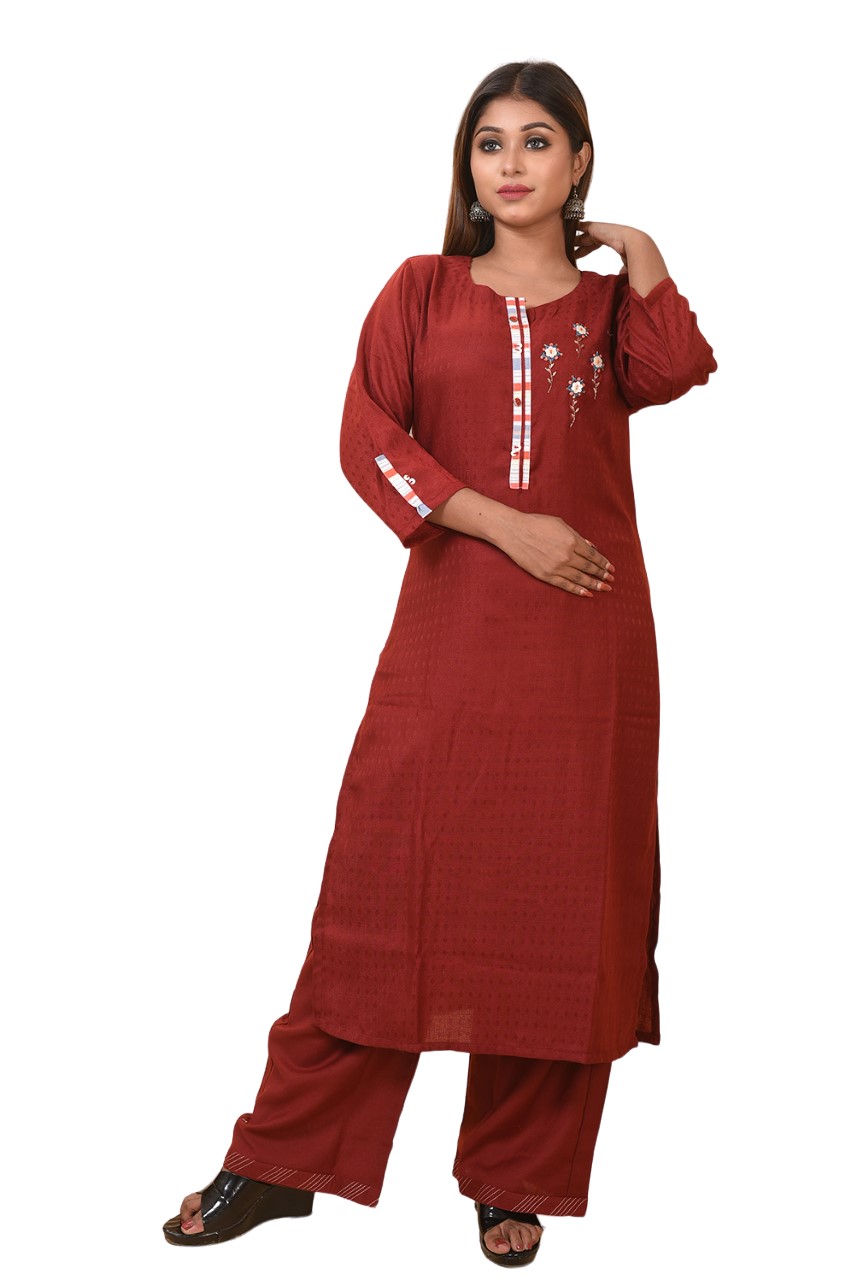 Muslin Cord-sule Kurti Set (MAROON)