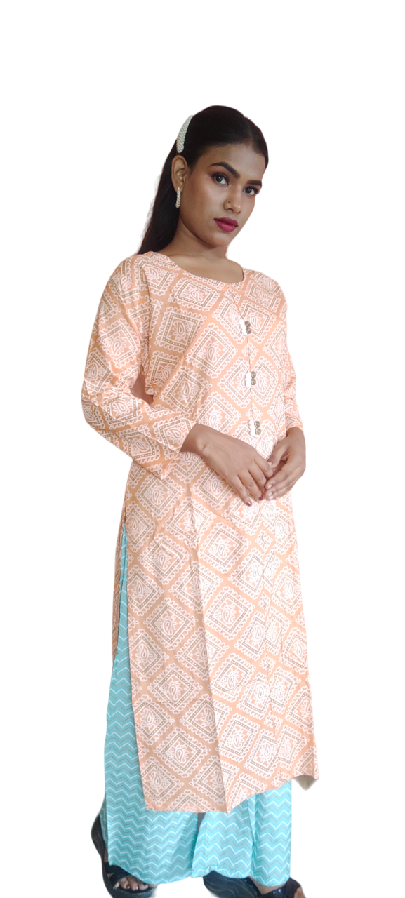 Peach Kurti Plazzo Set Statement