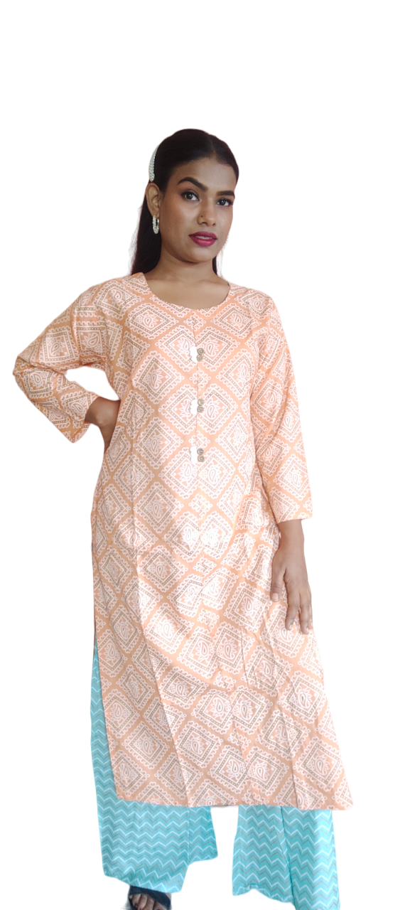 Peach Kurti Plazzo Set Statement