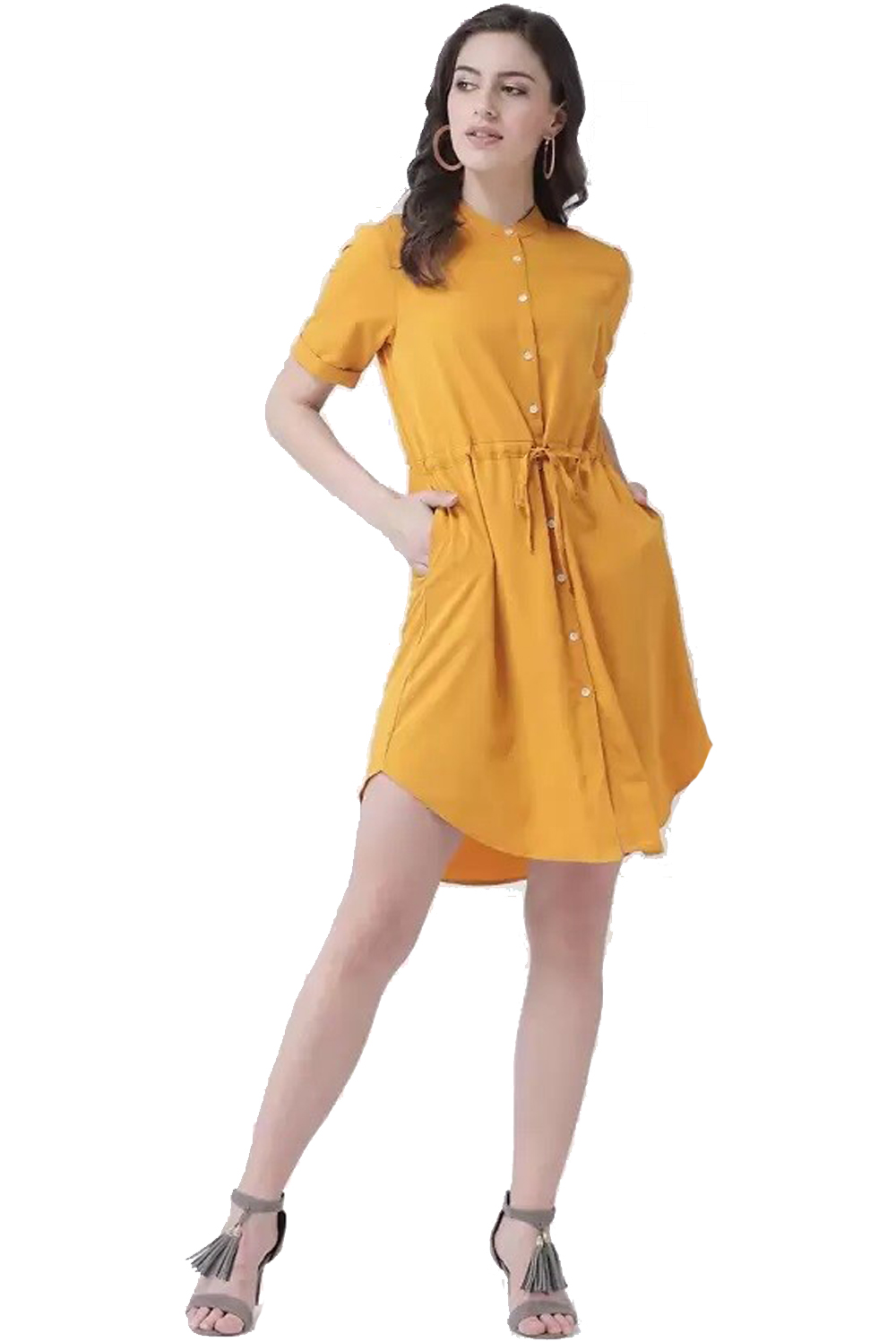 MsFQ  Women Fit and Flare Yellow Dress